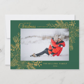 Goud Botanisch Lijst Foto Vrolijk Kerstfeest Feestdagenkaart