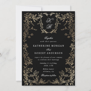 Goud botanisch monogram kaart