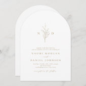 Goud, botanisch monogram rustige bruiloft kaart (Voorkant / Achterkant)