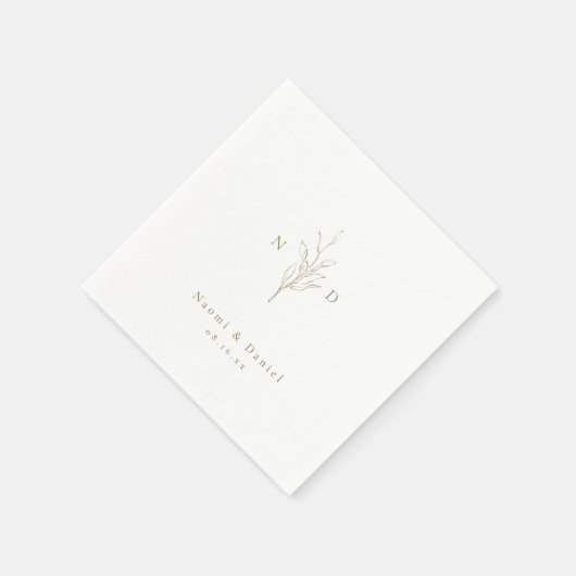 Goud, botanisch monogram rustige bruiloft servet (Hoek)