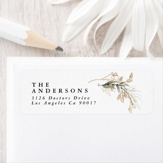 Goud botanische Eucalyptus Elegant Greenery Moss Etiket (Insitu)