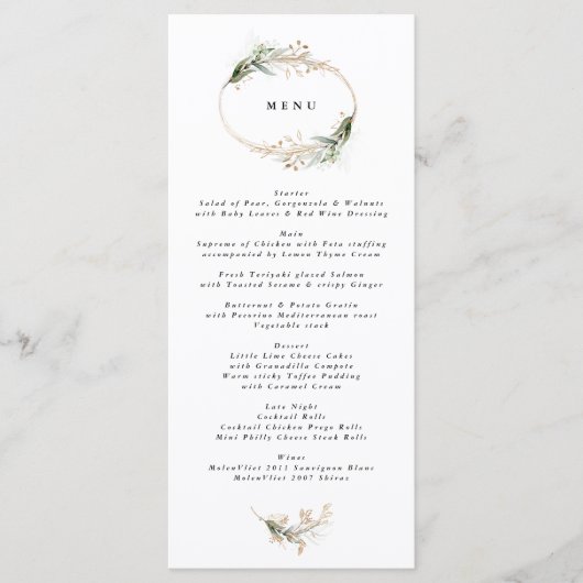 Goud botanische Eucalyptus Elegant Greenery Moss Menu (Voorkant)