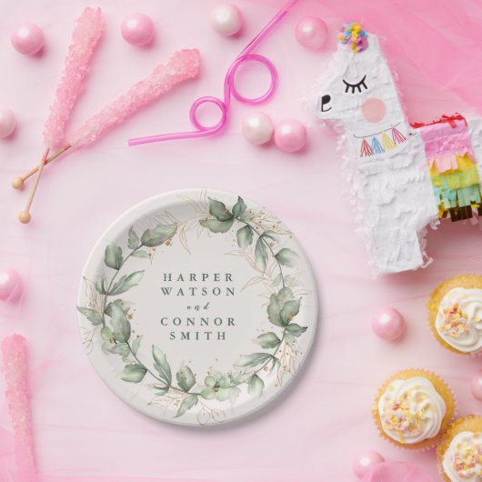 Goud botanische Eucalyptus Elegant Greenery Moss Papieren Bordje (Feest)