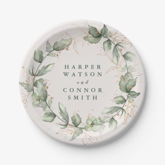 Goud botanische Eucalyptus Elegant Greenery Moss Papieren Bordje (Voorkant)