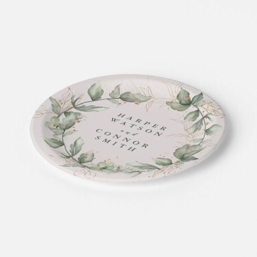 Goud botanische Eucalyptus Elegant Greenery Moss Papieren Bordje (Gekanteld)