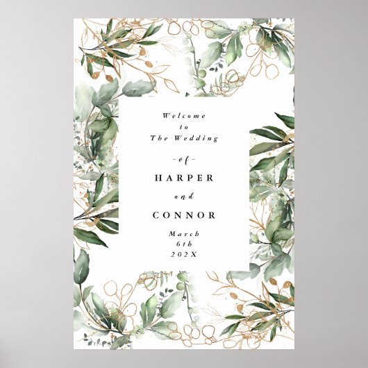 Goud botanische Eucalyptus Elegant Greenery Moss Poster (Voorkant)
