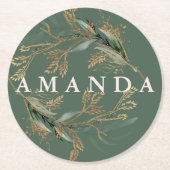 Goud botanische Eucalyptus Elegant Greenery Moss Ronde Kartonnen Onderzetter (Voorkant)