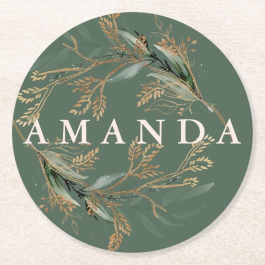 Goud botanische Eucalyptus Elegant Greenery Moss Ronde Kartonnen Onderzetter (Voorkant)