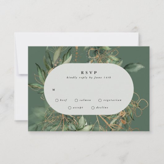 Goud botanische Eucalyptus Elegant Greenery Moss RSVP Kaartje (Voorkant)