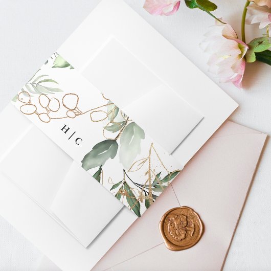 Goud botanische Eucalyptus Elegant Greenery Moss Uitnodigingen Wikkel