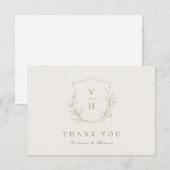 Goud, botanische monogram bruiloft bedankt (Voorkant / Achterkant)