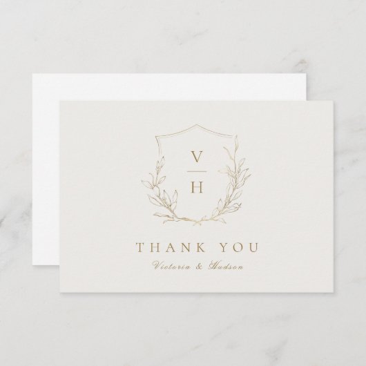 Goud, botanische monogram bruiloft bedankt (Voorkant / Achterkant)