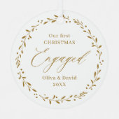 Goud Botanische Onze Eerste Kerst Verloving Metalen Ornament (Voorkant)