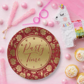 Goud & Bourgogdamasje, feesttijdtypografie Papieren Bordje (Feest)