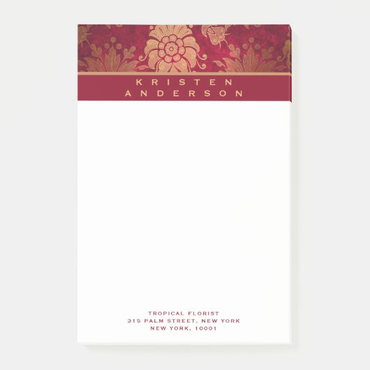 Goud Bourgogne Antiek Bloemen Gepersonaliseerde Za Post-it® Notes (Voorkant)