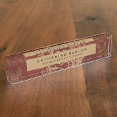 Goud Bourgogne Antiek Bloemen Naambordje (Zijkant)