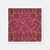 Goud & Bourgogne Bloemen Damast Geometrisch Patroo Servet (Voorkant)