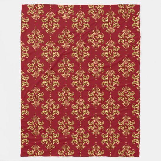 Goud & Bourgogne Bloemen Ornament Patroon Fleece Deken (Voorkant)