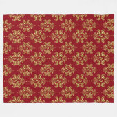Goud & Bourgogne Bloemen Ornament Patroon Fleece Deken (Voorkant (Horizontaal))