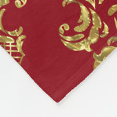 Goud & Bourgogne Bloemen Ornament Patroon Fleece Deken (Hoek)