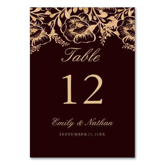  Goud Bourgogne Bloemen Tafel Aantal Kaarten (Voorkant)