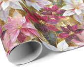 Goud Bourgogne Brons Roze Rood Wit Poinsettia Cadeaupapier (Rol Hoek)