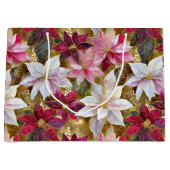 Goud Bourgogne Brons Roze Rood Wit Poinsettia Groot Cadeauzakje (Voorkant)