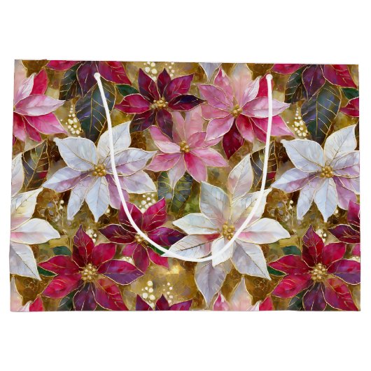 Goud Bourgogne Brons Roze Rood Wit Poinsettia Groot Cadeauzakje (Achterkant)