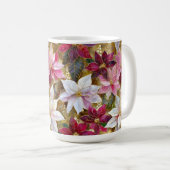 Goud Bourgogne Brons Roze Rood Wit Poinsettia Koffiemok (Voorkant rechts)