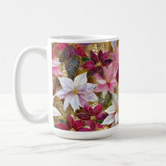 Goud Bourgogne Brons Roze Rood Wit Poinsettia Koffiemok (Links)