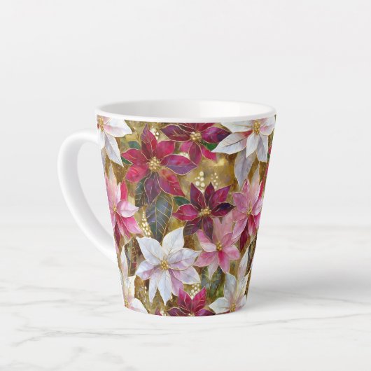Goud Bourgogne Brons Roze Rood Wit Poinsettia Latte Mok (Linkerhoek)