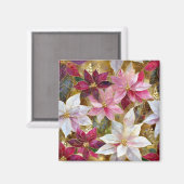 Goud Bourgogne Brons Roze Rood Wit Poinsettia Magneet (Voorkant / Achterkant)