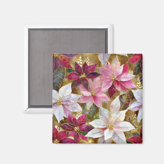 Goud Bourgogne Brons Roze Rood Wit Poinsettia Magneet (Voorkant / Achterkant)
