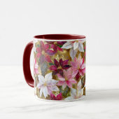 Goud Bourgogne Brons Roze Rood Wit Poinsettia Mok (Voorkant links)