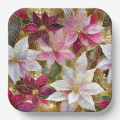 Goud Bourgogne Brons Roze Rood Wit Poinsettia Papieren Bordje (Voorkant)