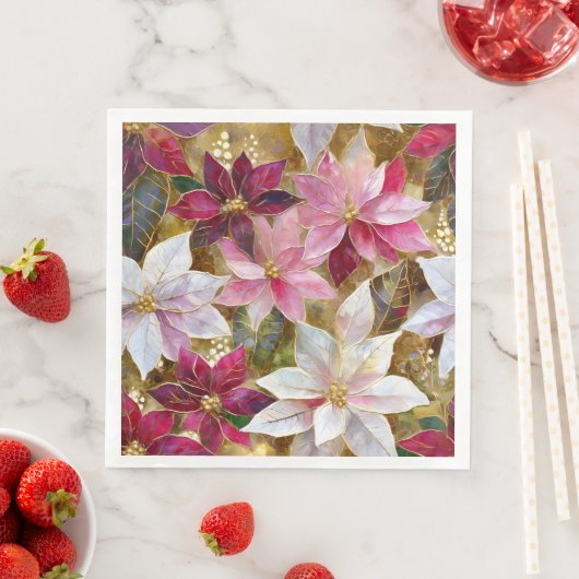 Goud Bourgogne Brons Roze Rood Wit Poinsettia Servet (Insitu)