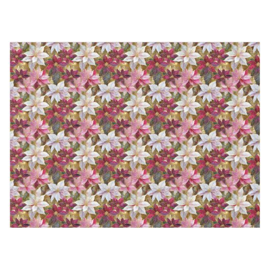 Goud Bourgogne Brons Roze Rood Wit Poinsettia Tafelkleed (Voorkant (Horizontaal))