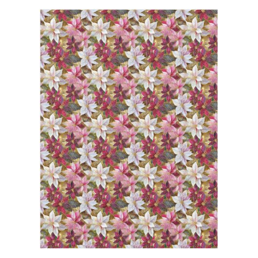 Goud Bourgogne Brons Roze Rood Wit Poinsettia Tafelkleed (Voorkant)