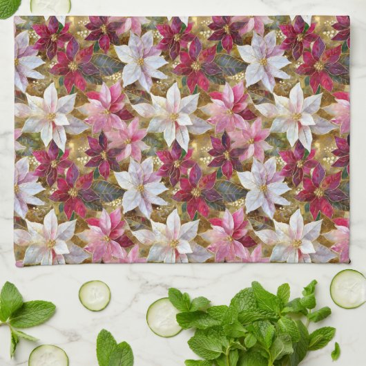 Goud Bourgogne Brons Roze Rood Wit Poinsettia Theedoek (Gevouwen)