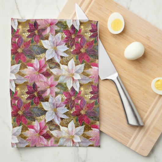 Goud Bourgogne Brons Roze Rood Wit Poinsettia Theedoek (Quarter Fold)