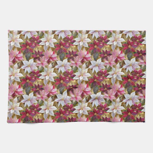 Goud Bourgogne Brons Roze Rood Wit Poinsettia Theedoek (Horizontaal)