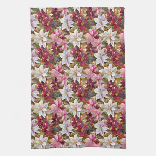 Goud Bourgogne Brons Roze Rood Wit Poinsettia Theedoek (Verticaal)