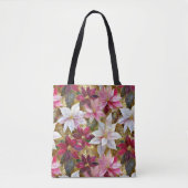 Goud Bourgogne Brons Roze Rood Wit Poinsettia Tote Bag (Voorkant)