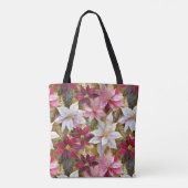 Goud Bourgogne Brons Roze Rood Wit Poinsettia Tote Bag (Achterkant)