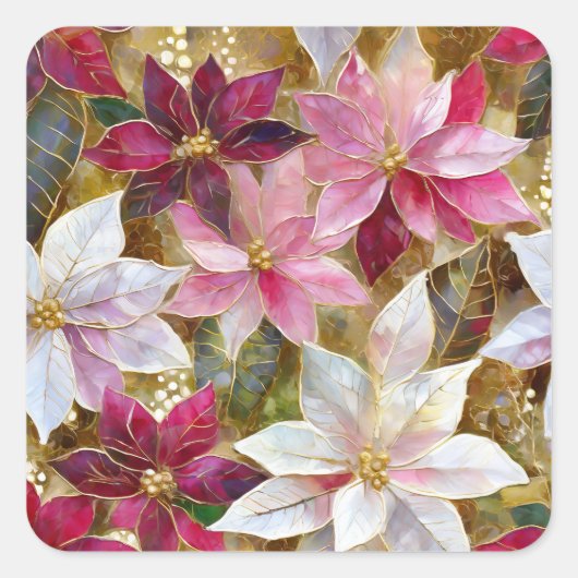 Goud Bourgogne Brons Roze Rood Wit Poinsettia Vierkante Sticker (Voorkant)