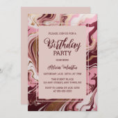 Goud Bourgogne Marmer Fluid Roze Verjaardagsfeest Kaart (Voorkant / Achterkant)