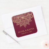 Goud Bourgogne Mehendi Henna Indiase bruiloft guns Vierkante Sticker (Envelop)