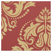 Goud & Bourgogne Rood Bloemen Damasks Stof (Close Up)