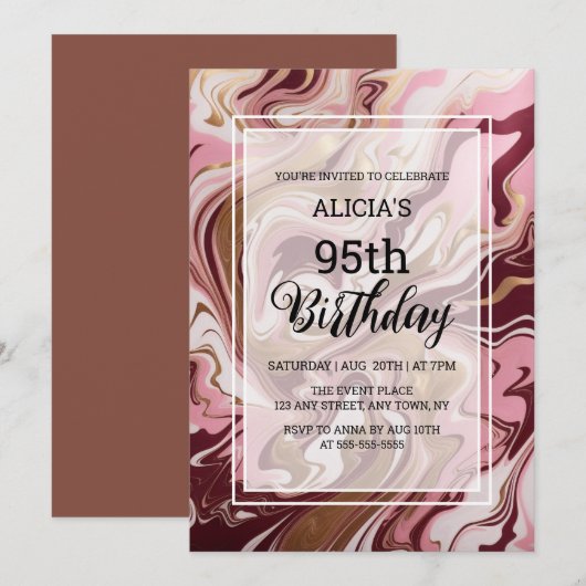 Goud Bourgogne Roze Marmeren Vloeistof 95e Verjaar Kaart (Voorkant / Achterkant)