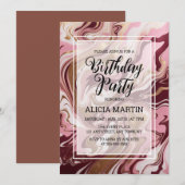 Goud Bourgogne Roze Marmeren Vloeistof Verjaardags Kaart (Voorkant / Achterkant)